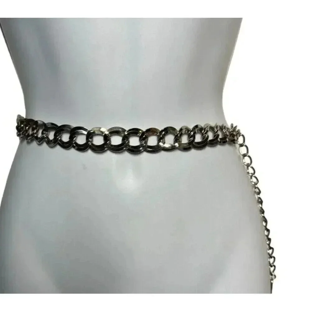 Vintage 80's chunky silver chain statement belt  37